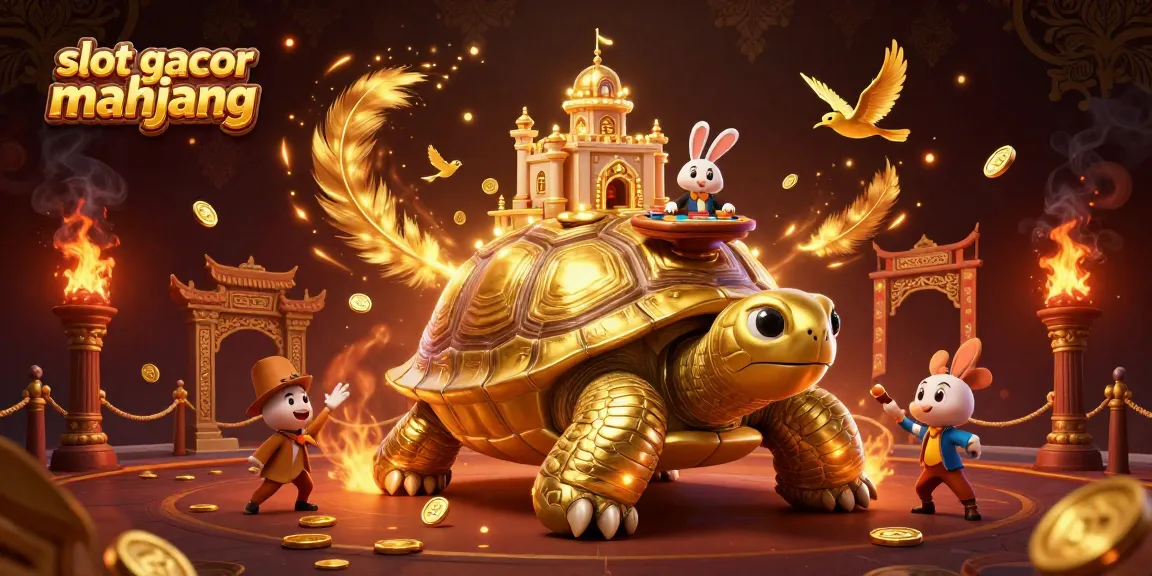Play slot gacor mahjong with a golden tortoise casino scene, featuring a rabbit dealer.