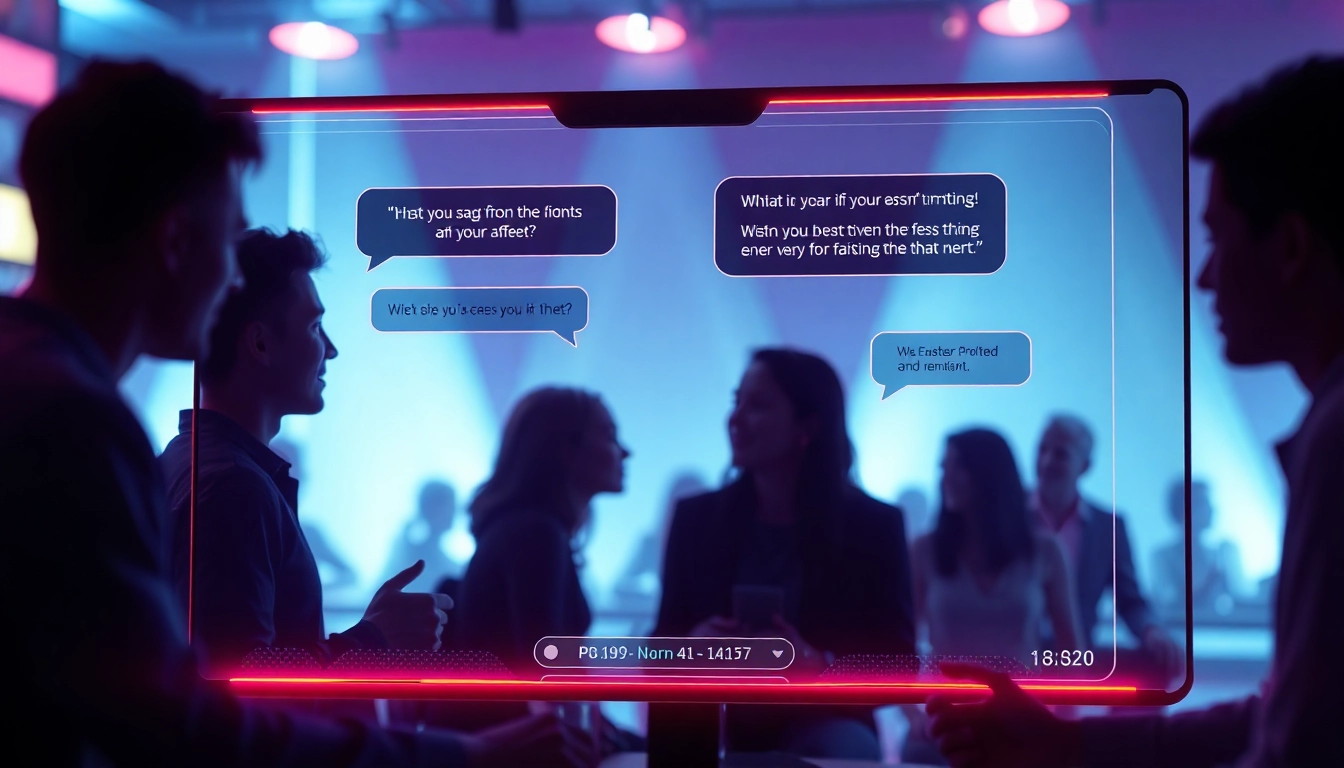 Engaging virtual chat interface for porn ai chat with dynamic avatars and neon accents.