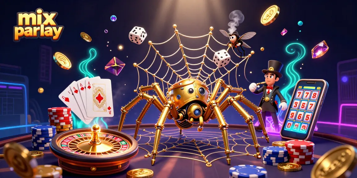 Betting on mix parlay strategies with a dynamic and vibrant casino scene illustration.