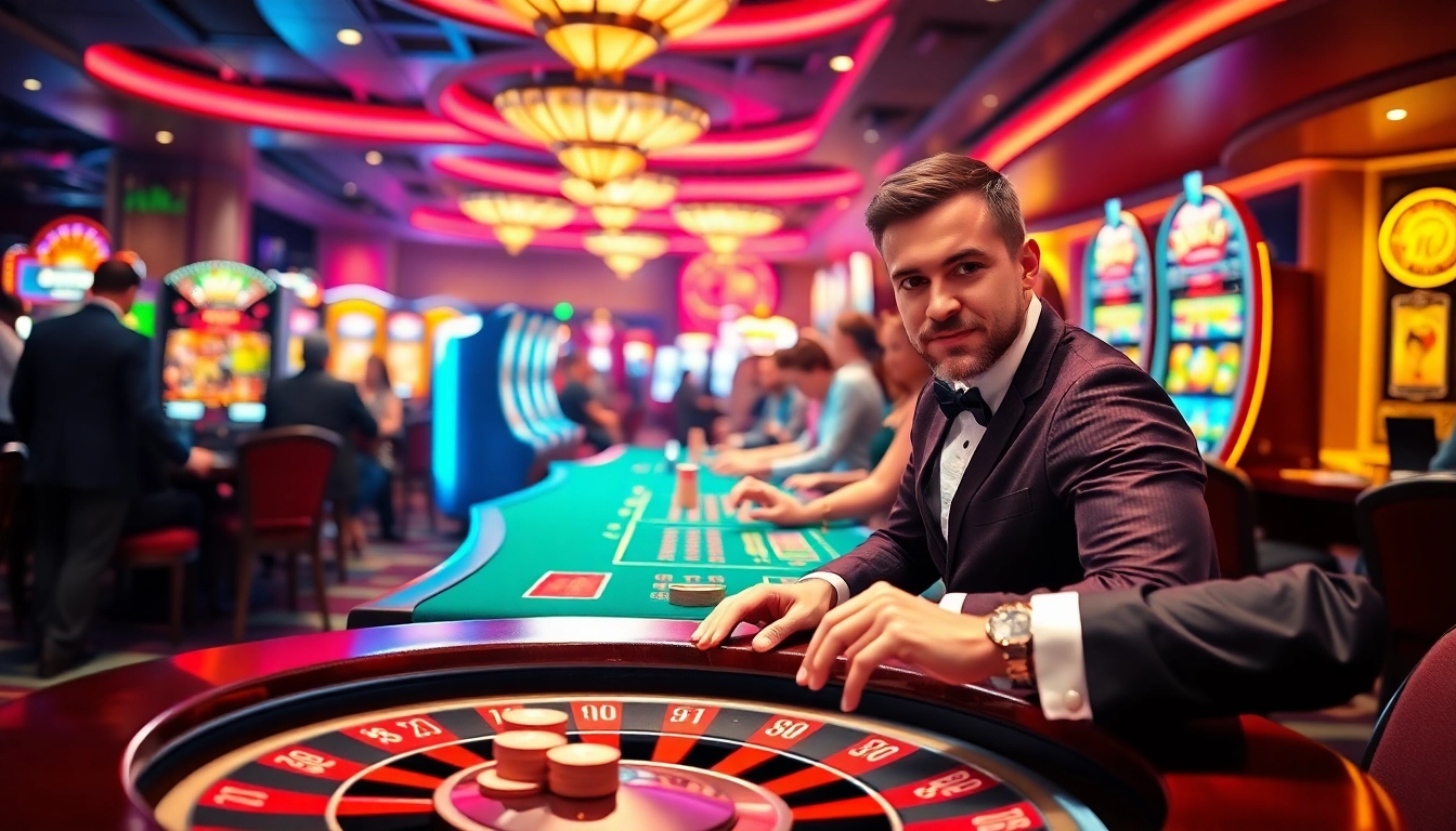 Experience the thrill of singapore online casino free credit with players enjoying various games in an exciting casino.