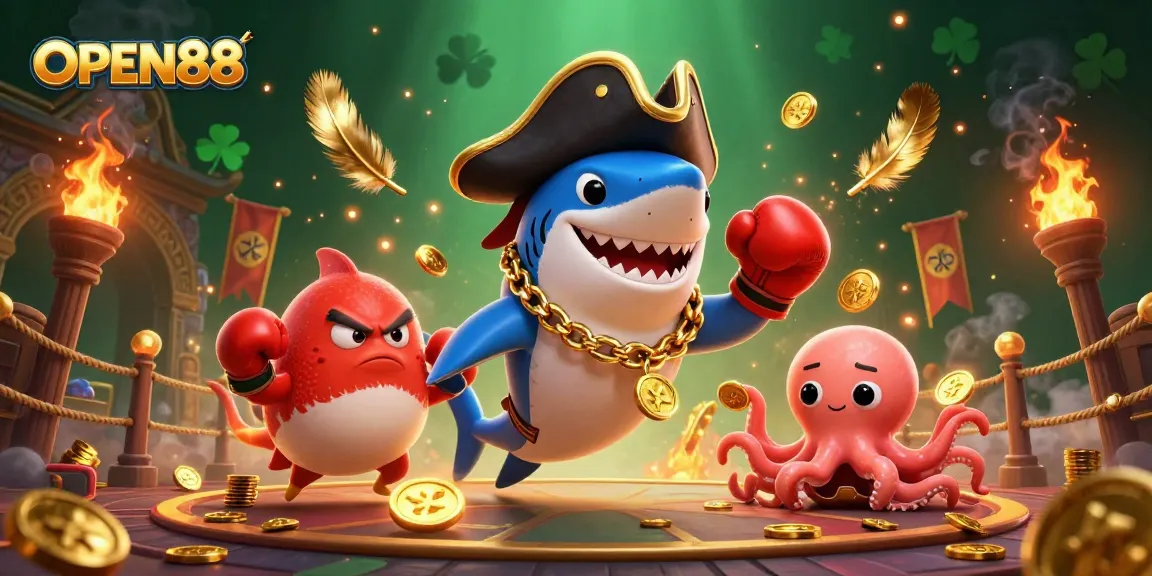 Experience thrilling gaming at OPEN88 with a vibrant pirate-themed illustration filled with adventure.