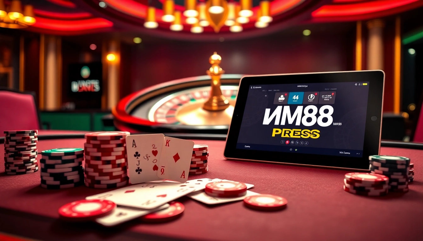 Experience luxury and excitement at MM88 PRESS with a vibrant poker table and online gambling interface.