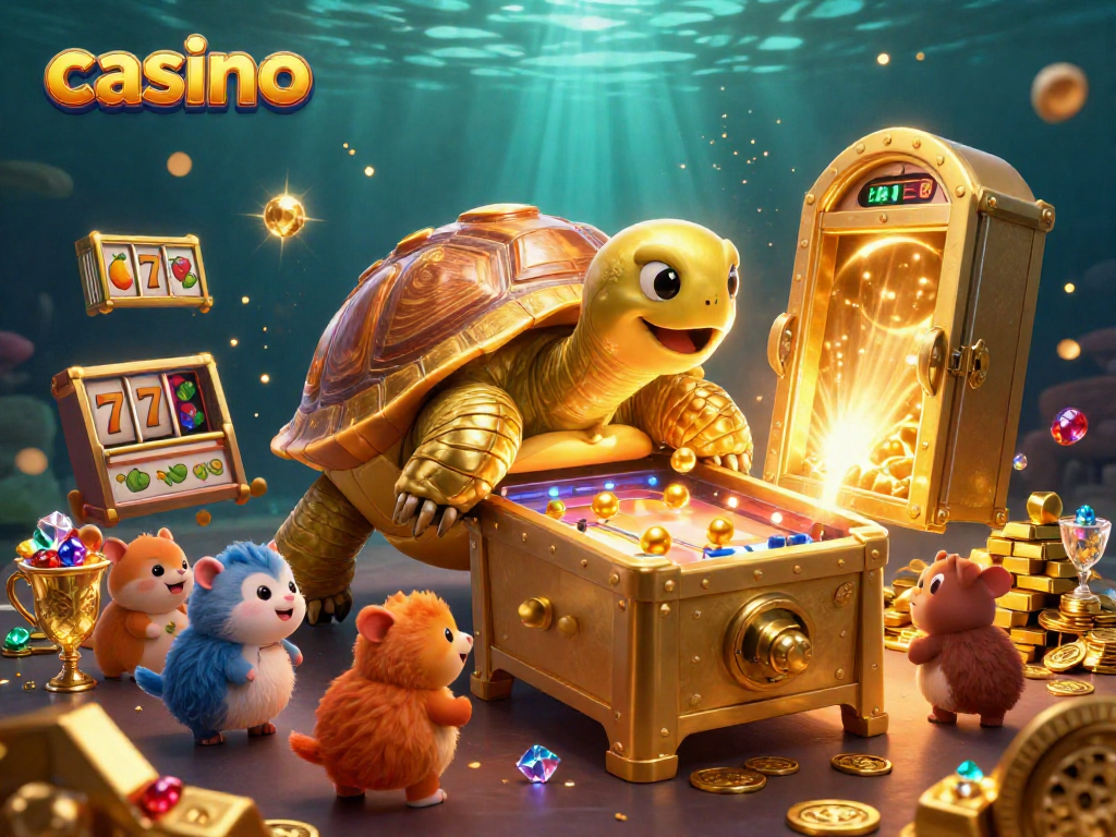 Engage in exciting casino games with vibrant slot reels, golden treasures, and joyful animations