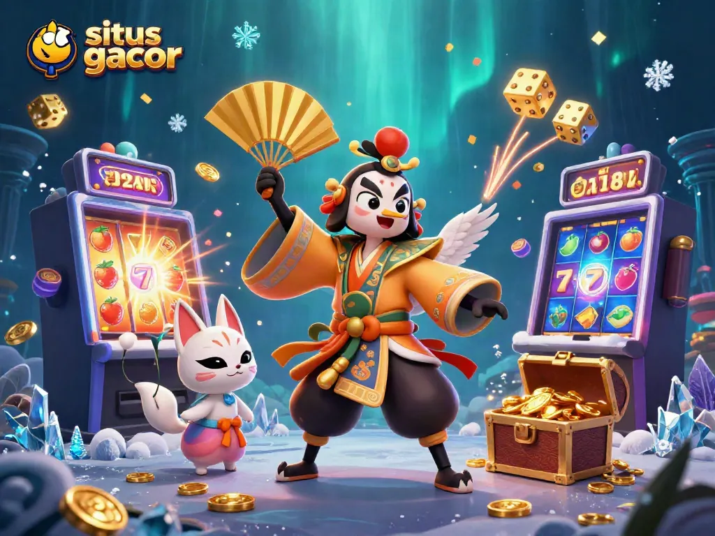 Situs gacor is highlighted in a vibrant scene filled with dynamic slot elements and mystical characters.