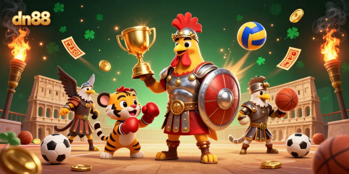 Engage with dn88's dynamic sports betting experience featuring vibrant 3D illustrations.