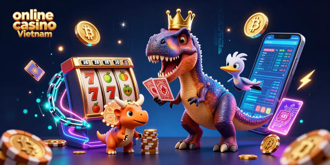 Experience excitement at online casino Vietnam with playful characters and vibrant gaming elements.