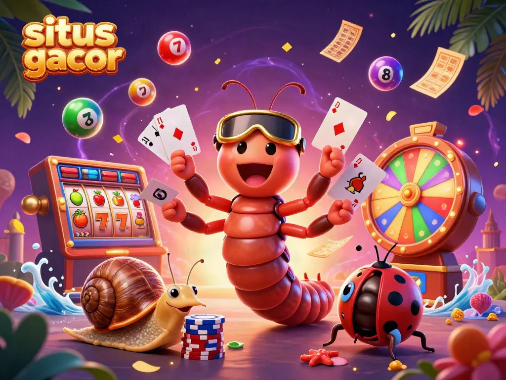 Experience excitement with situs slot gacor in a dynamic casino scene featuring lively characters and slot elements.