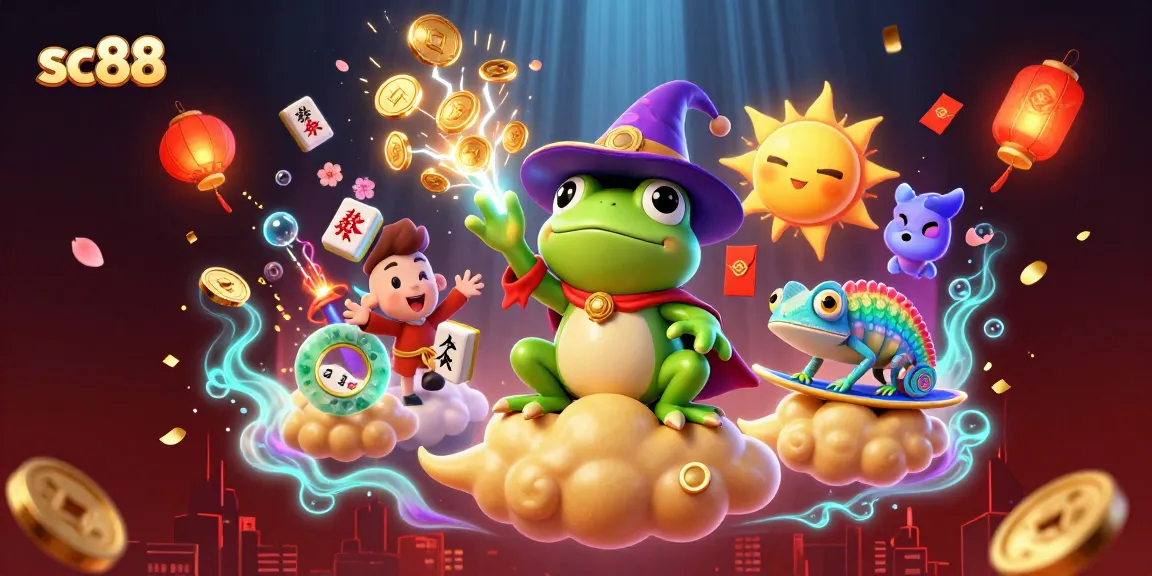 Engaging sc88 casino illustration showing an energetic 3D scene with golden coins and magical characters.