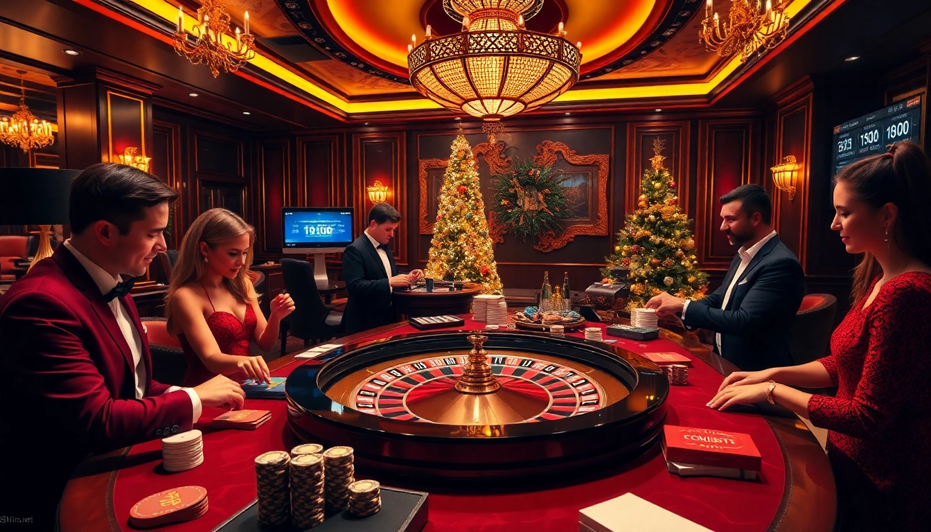 Experience thrilling betting at https://789wins1.net/ with a festive casino scene showcasing roulette and eager players.