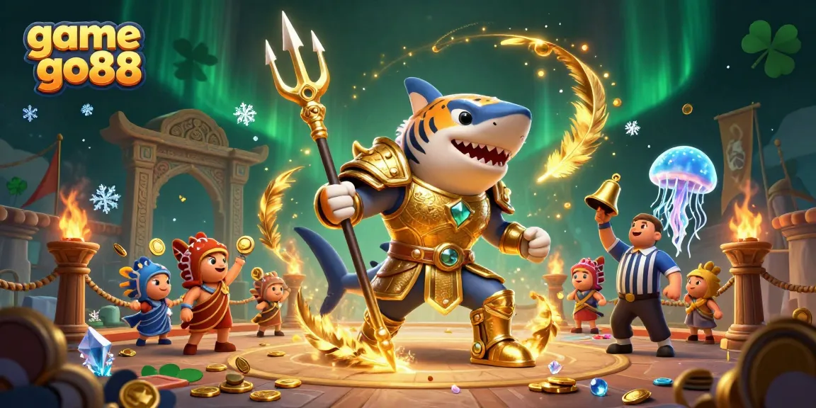Experience thrilling action with game go88 featuring a tiger shark in battle amidst dazzling casino elements.