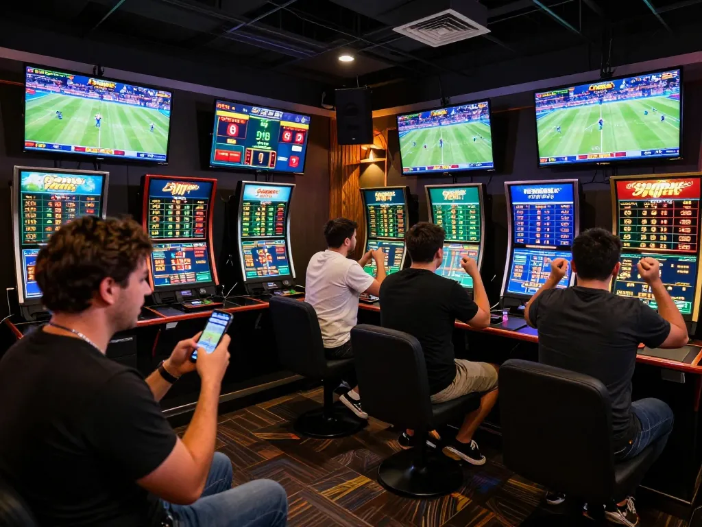 Exciting sports betting moment at 99OK, with enthusiastic bettors engaged in live events and betting.