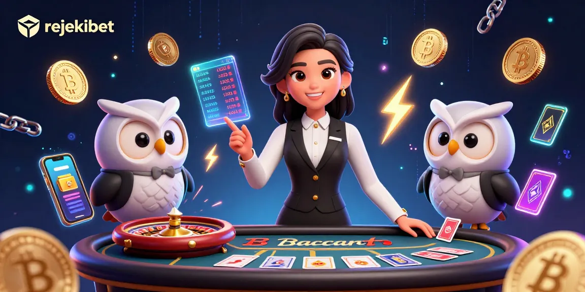 Engage with rejekibet's thrilling games at an elegant baccarat table with dynamic dealers and crypto elements.