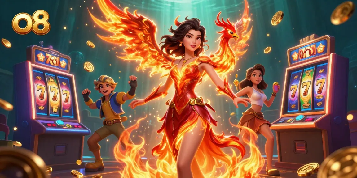 Experience the thrilling slot games at o8 with vivid characters and dynamic casino elements.