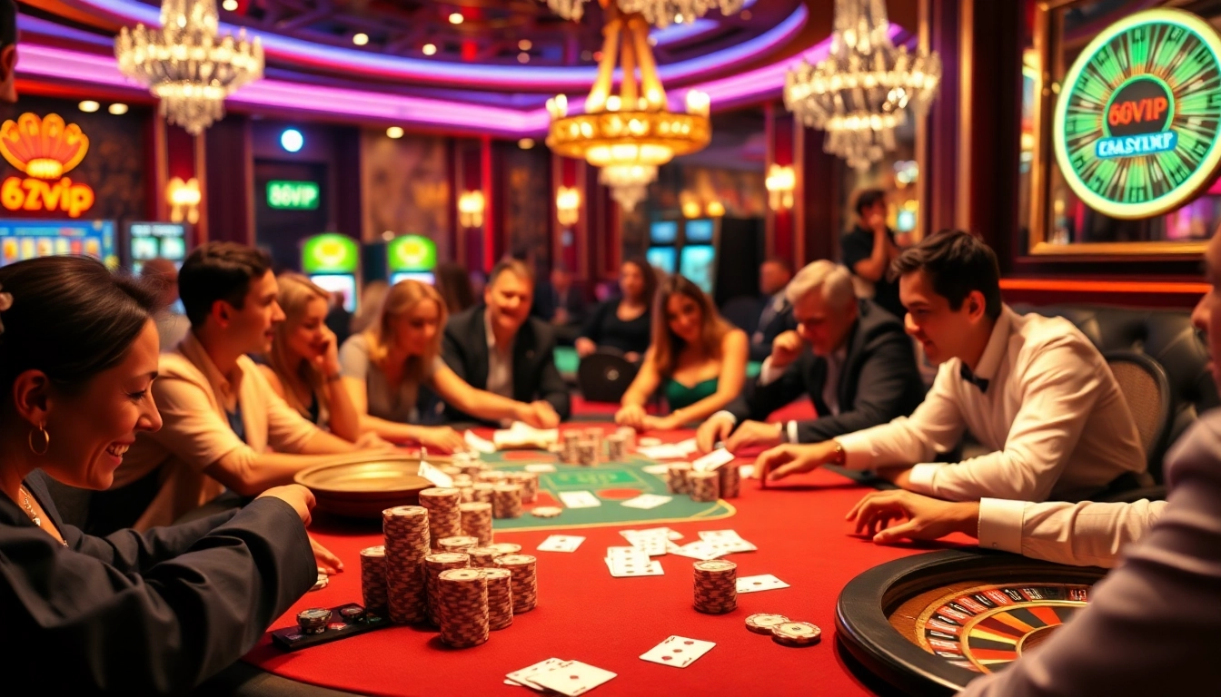 Exciting poker game at 68VIP casino with vibrant chips and cards in action.