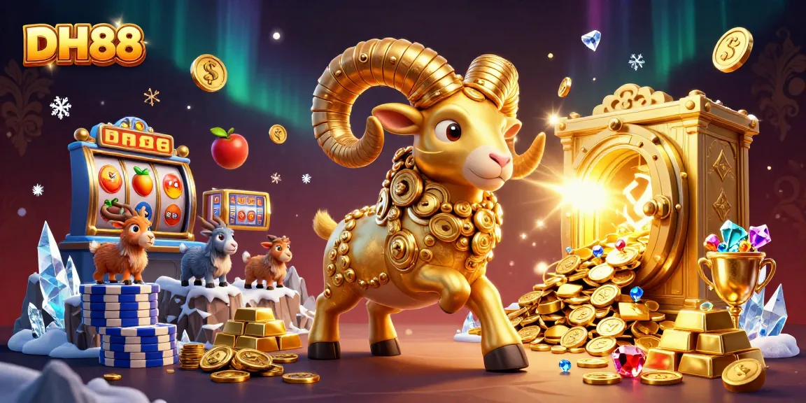 Experience casino excitement with DH88, featuring a golden ram and vibrant slot reels.