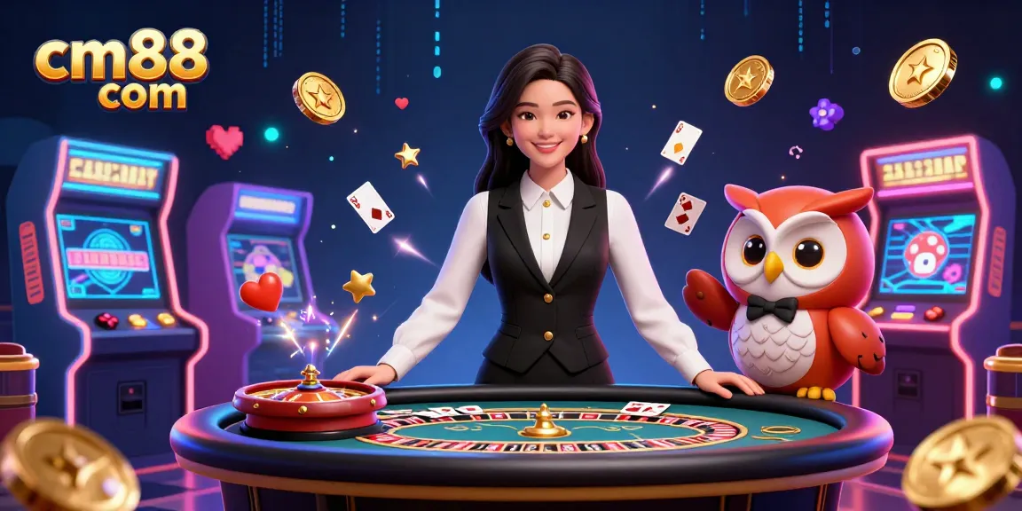 Experience thrilling gaming action at cm88 com with a vibrant casino scene featuring dealers and exciting game elements.