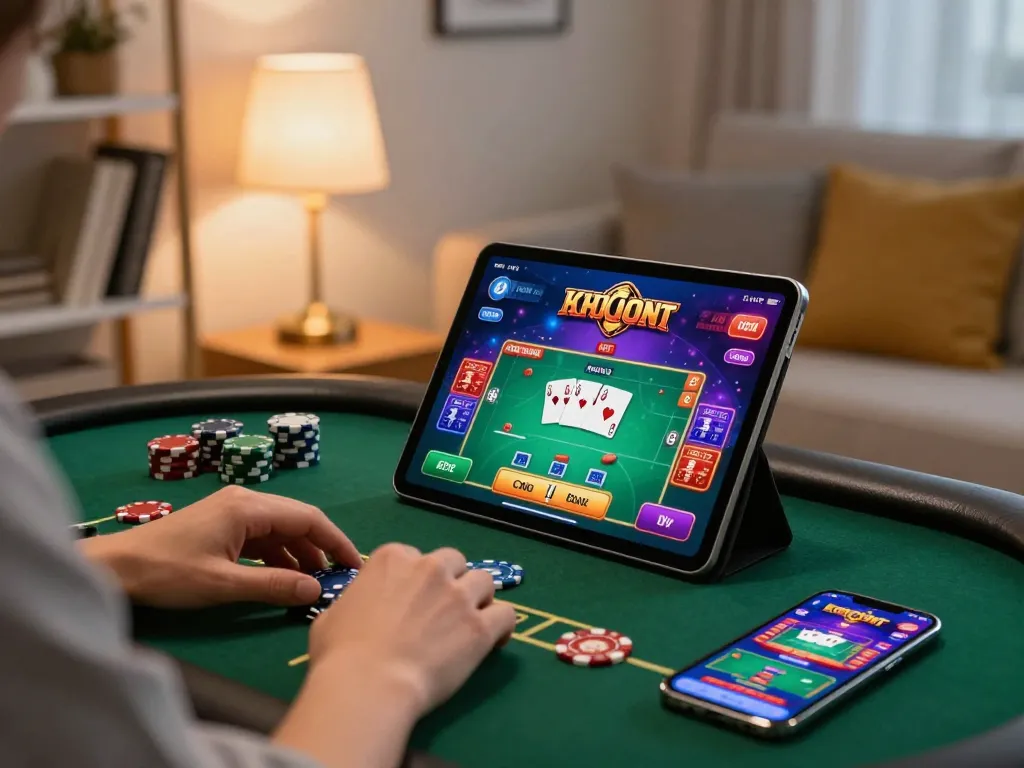 Engaging with Canadian online casinos on a tablet while tracking bets in a cozy home environment.