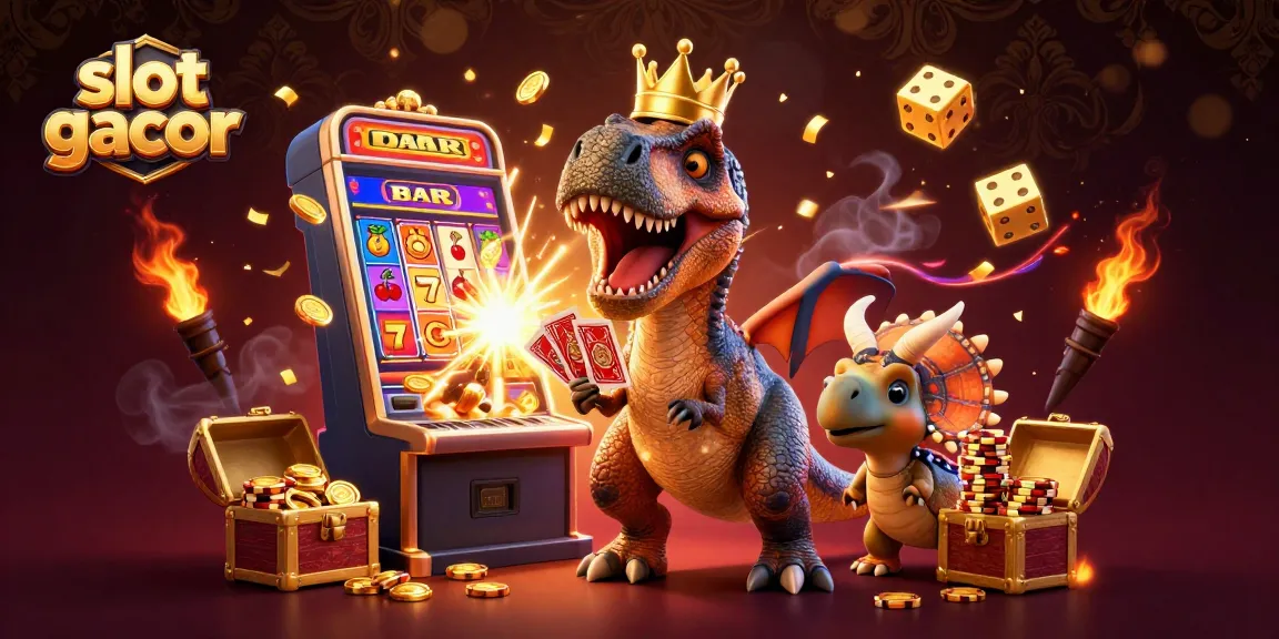 Experience the excitement of slot gacor with animated dinosaurs and a jackpot explosion.