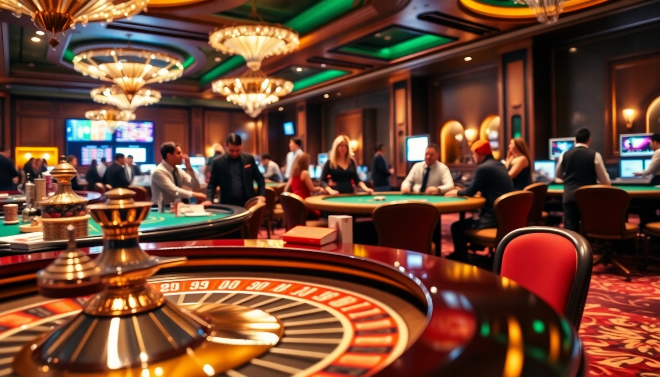 Spannende Casino Atmosphäre mit Spieltischen auf casino spiele.de