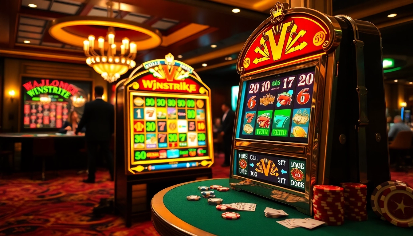 Winstrike69 slot machine attracts players with exciting gameplay and vibrant visuals in a lavish casino.