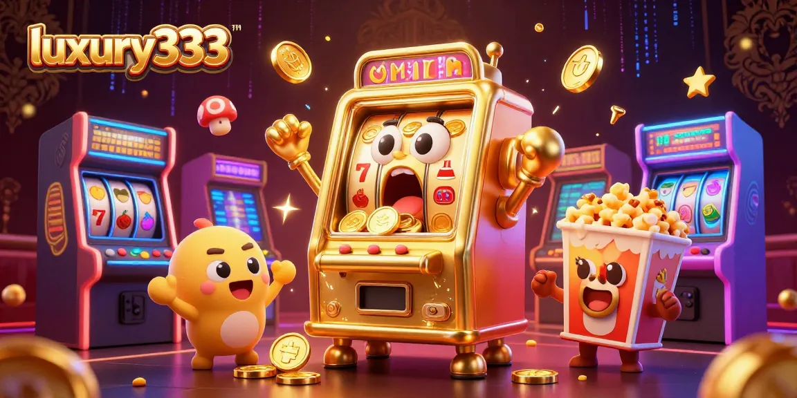 luxury333 memicu jackpot dengan slot mesin emas ceria dikelilingi permainan arcade berkilau.