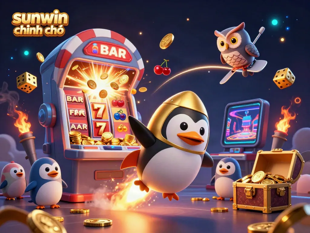 Experience excitement with the sunwin chính chủ, showcasing a vibrant casino-themed scene bursting with jackpots and cash.