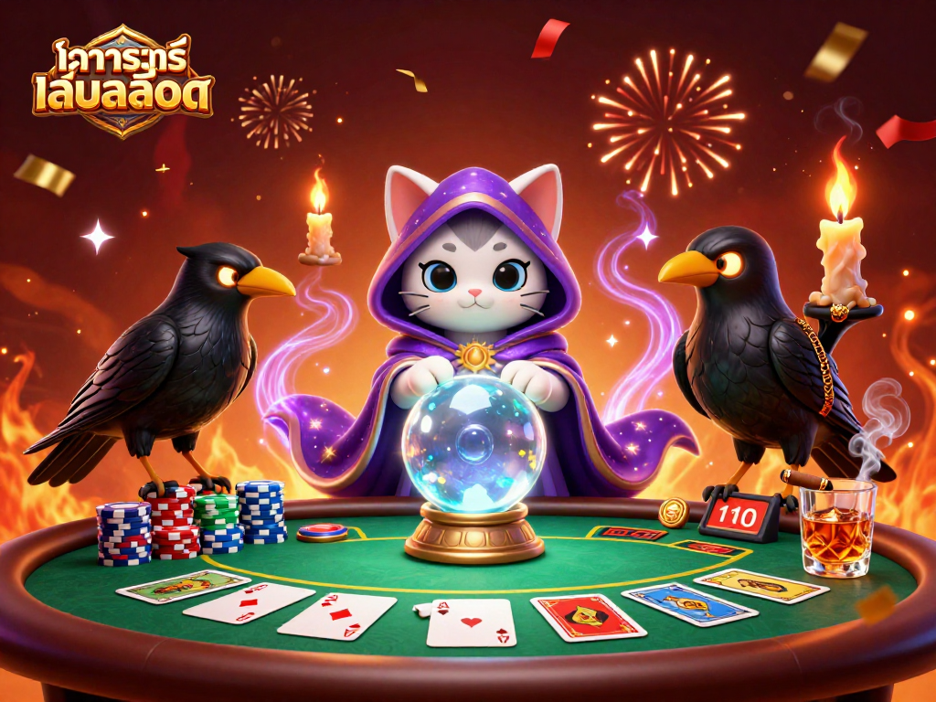 Spin ทดลองเล่นสล็อต to win big with our mystic cat and poker vibes!