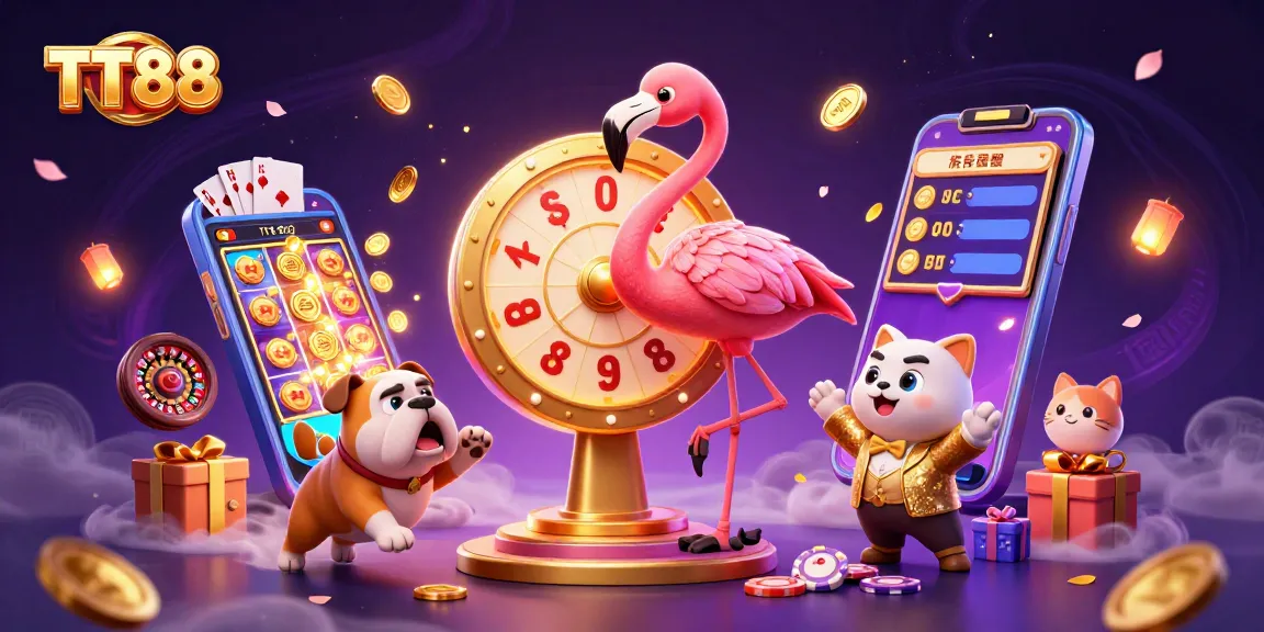 TT88 showcases exciting gaming dynamics with vibrant characters and rich casino elements in a colorful setting.