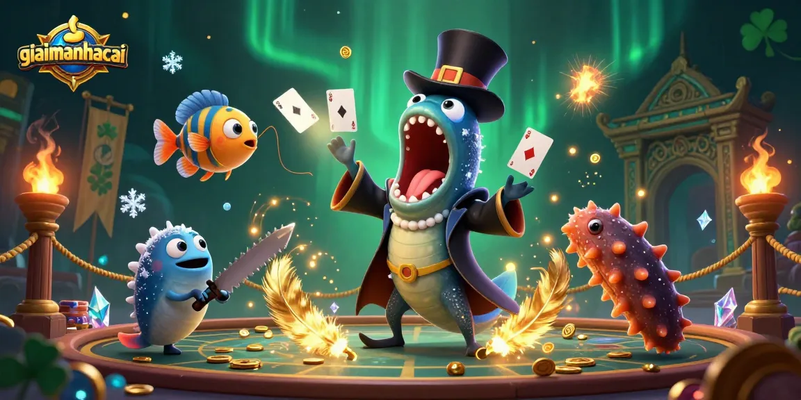 Engage in thrilling card tricks with giaimanhacai in this vibrant underwater casino scene