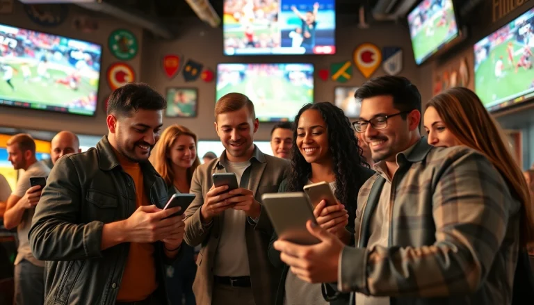 Engaged fans enjoying Games while involved in Sports Betting activities inside a lively sports bar.