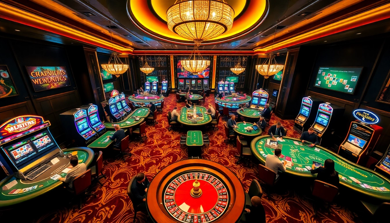 Experience high-energy gaming at Hi88.wedding with luxury poker tables and vibrant slot machines.