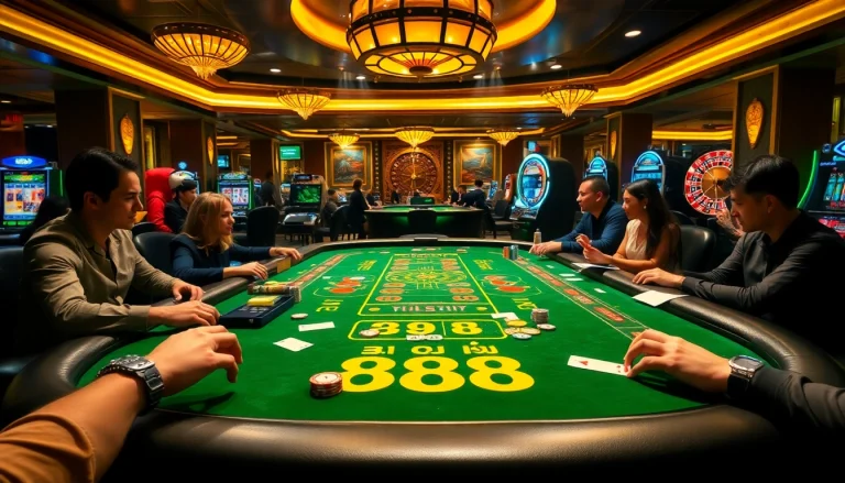 Experience the thrill of gambling at BJ 888's dynamic table, complete with vibrant chips and cards.