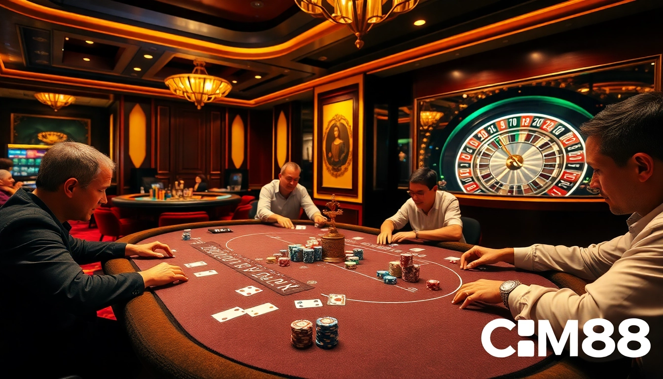 Experience the excitement of CM88 at a vibrant casino table filled with poker chips and cards.