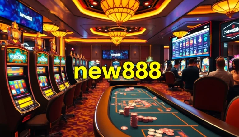 Action-packed casino scene featuring the keyword new888 with vibrant games and enthusiastic players.