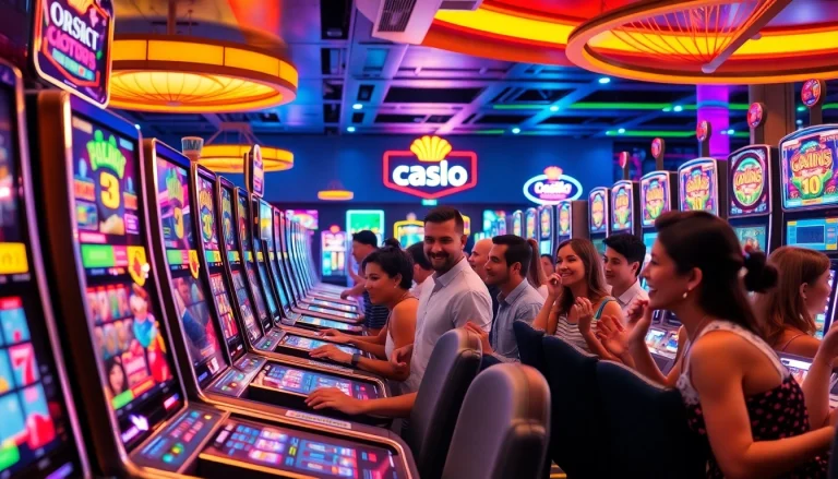 Players enjoying the doaslot slot machine in a vibrant casino atmosphere.
