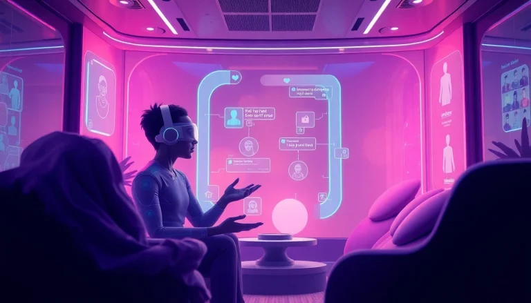 Engaging in intimate sex AI chat within a futuristic virtual reality setting, featuring inviting AI avatars.