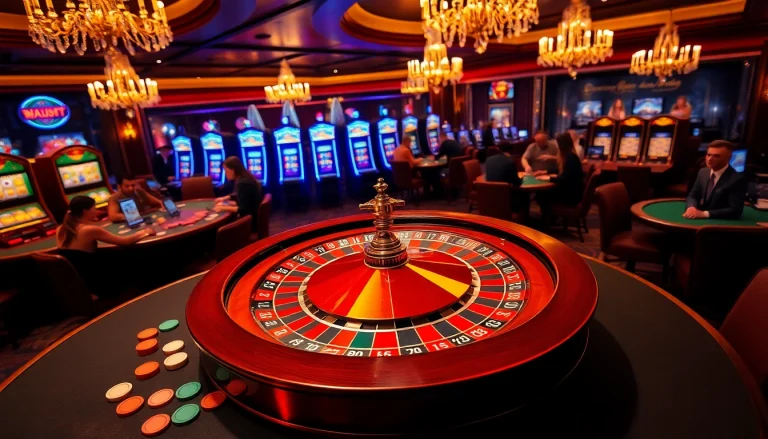 Players enjoying a lively game scene at c168com.vip casino with roulette and poker tables.