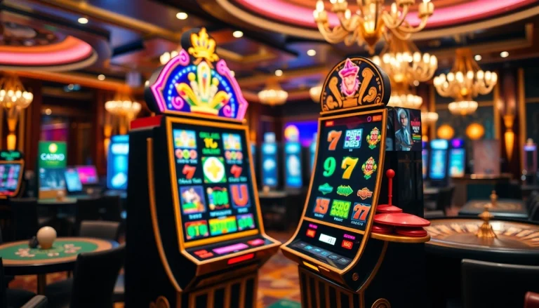 Nổ hũ đổi thưởng slot machine displaying vibrant jackpots and graphics in an exciting casino setting