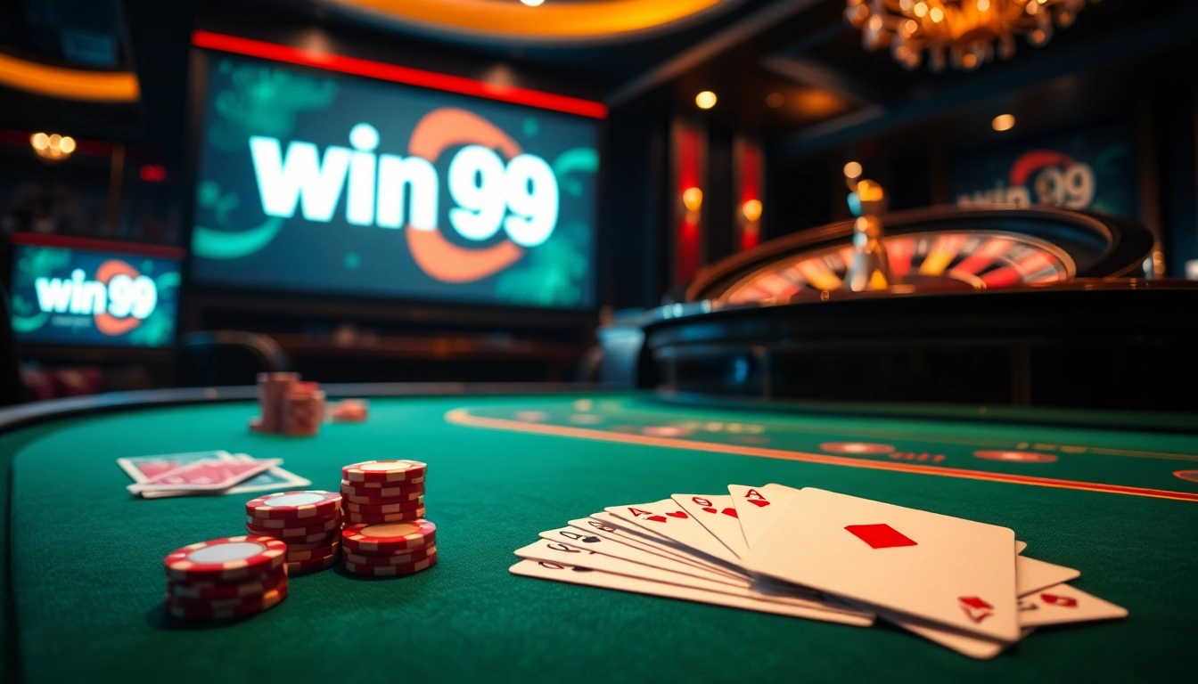 Experience the thrill of win.99 as players strategize around a vibrant casino poker table.