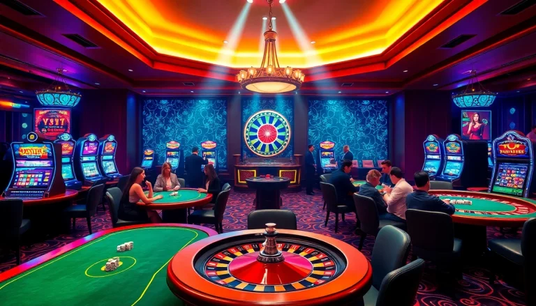 Action-packed casino scene at nhà cái Man88 with players enjoying poker and blackjack.