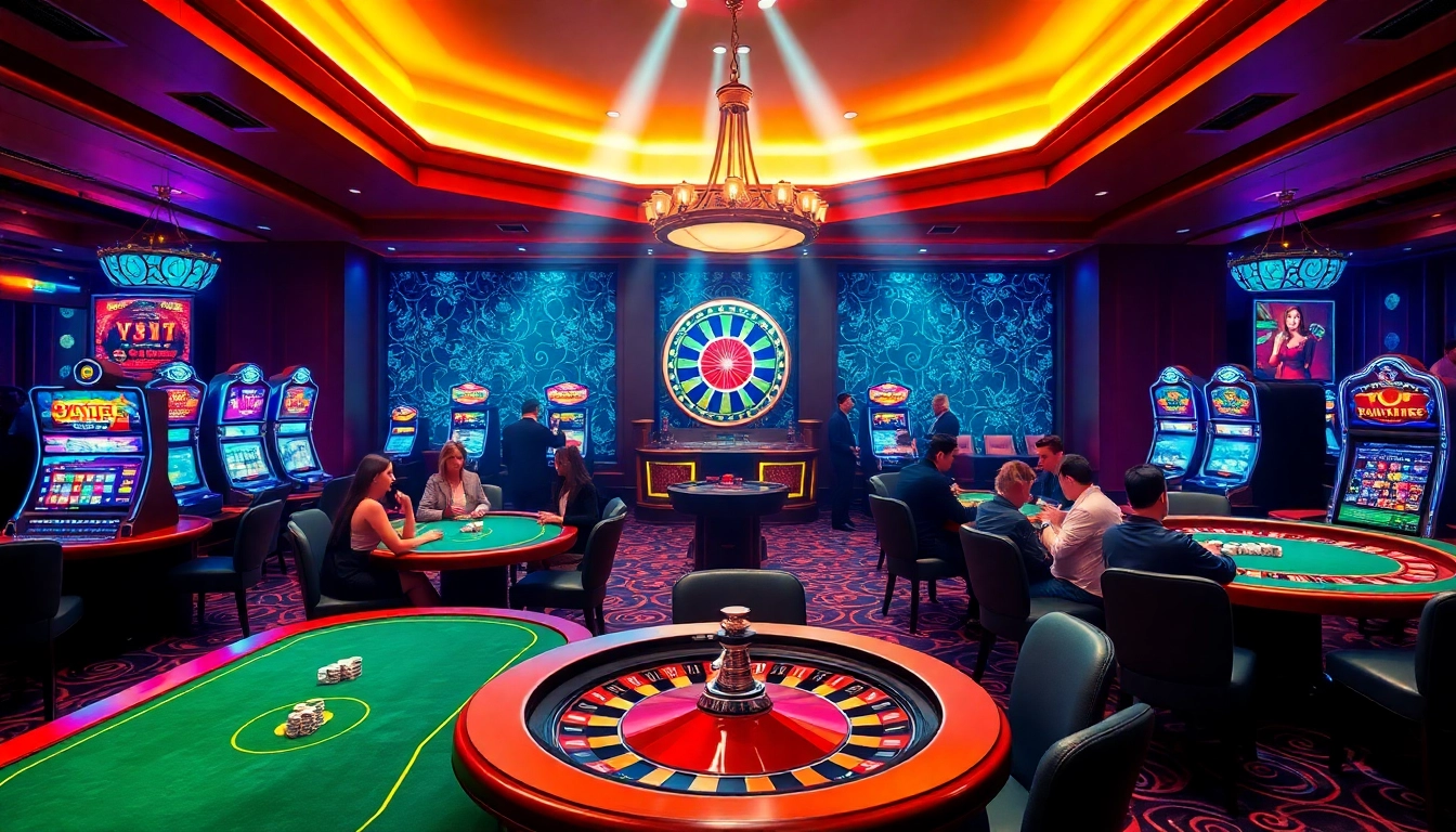Action-packed casino scene at nhà cái Man88 with players enjoying poker and blackjack.