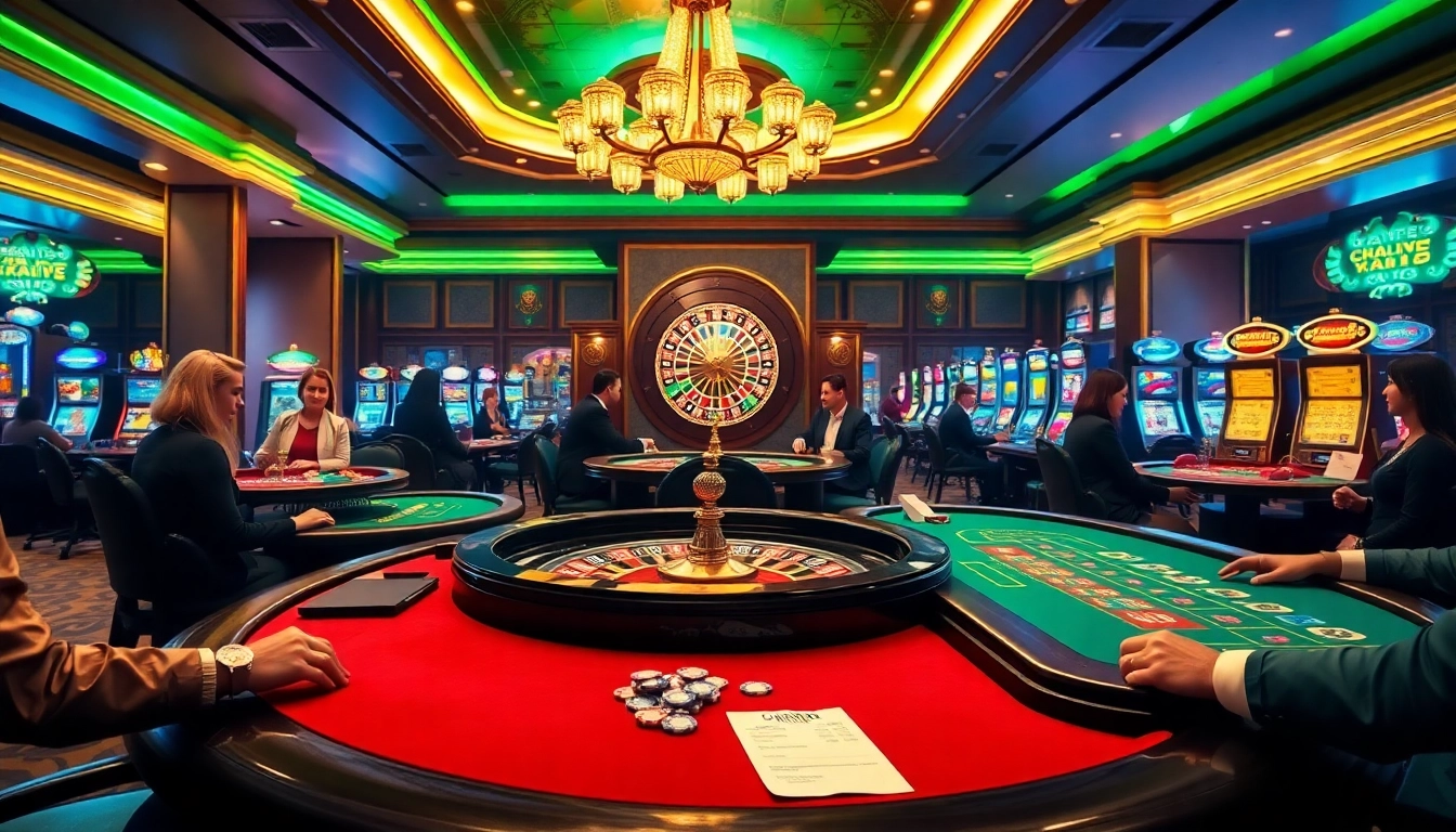 Exciting casino scene with players at tables and slot machines at https://xx88.nl/.