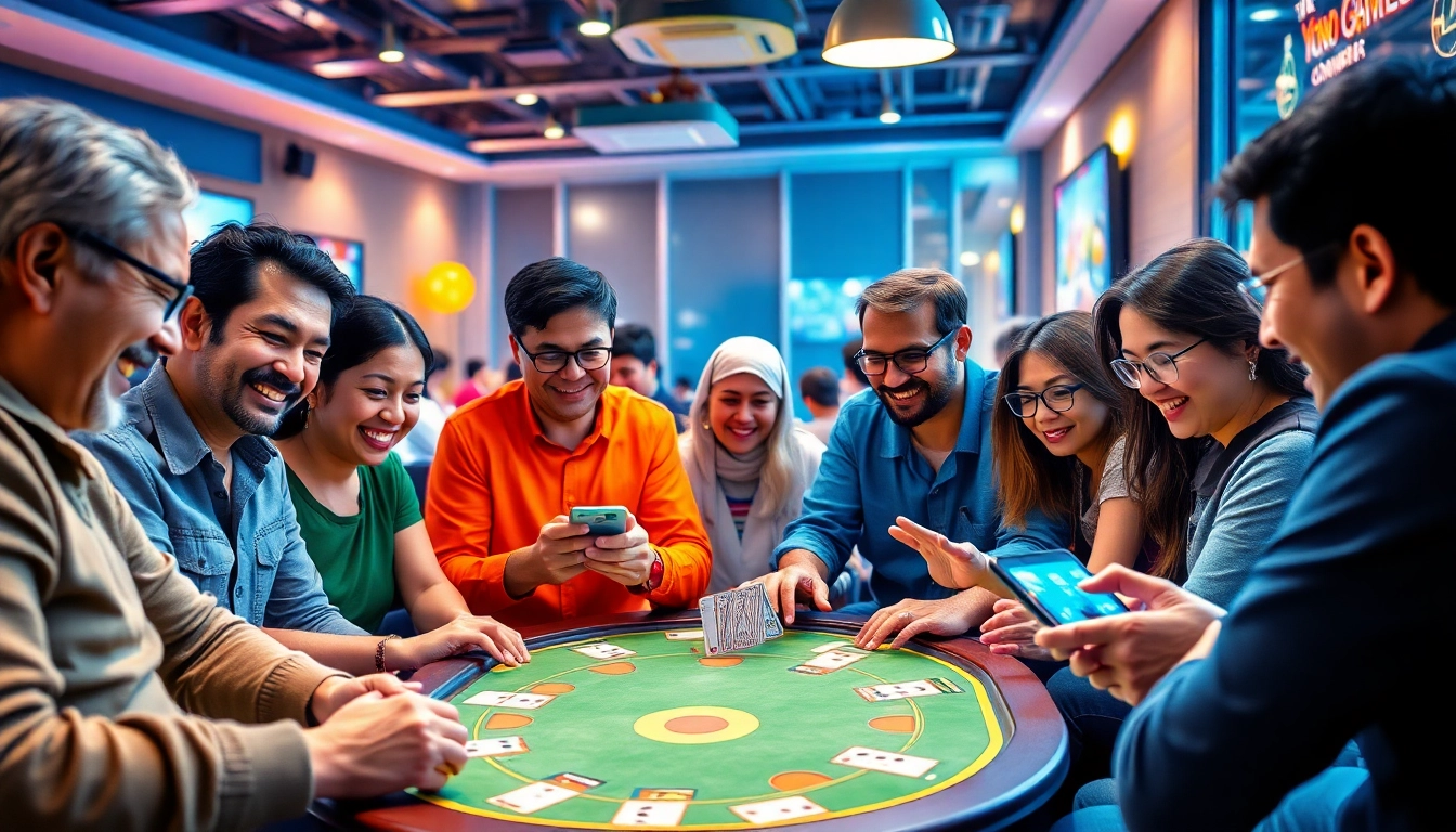 Engaging players enjoying Yono Games on mobile devices in a vibrant gaming environment.