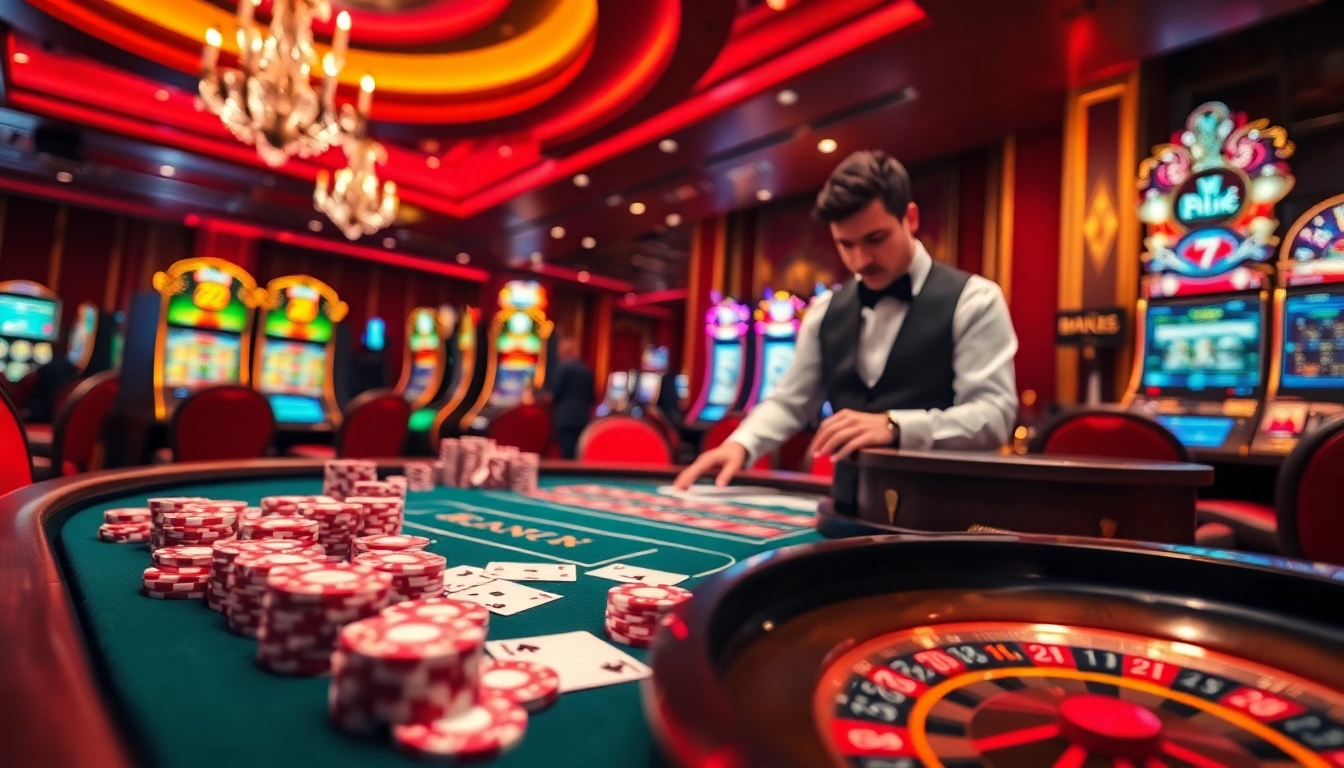 Experience the excitement of bk8 login with vibrant casino tables and classic gaming elements.