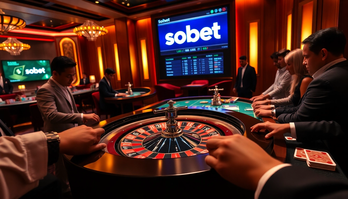Experience thrilling sbobet betting at a vibrant casino table with players cheering and vibrant chips.