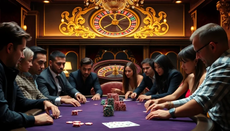Intense poker game at a luxurious casino, illustrating the thrilling atmosphere of rik vip.