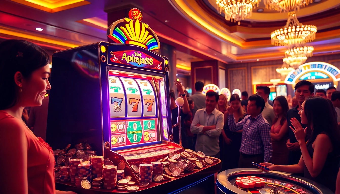 Spin the exciting slot apiraja88 machine in a luxurious casino filled with gambling action.