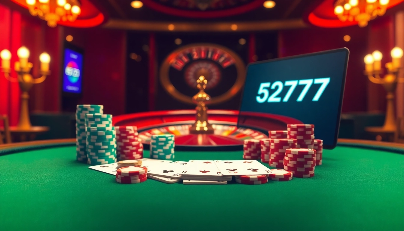 Exciting poker action at a casino table featuring 5Z777 elements and vibrant chips.