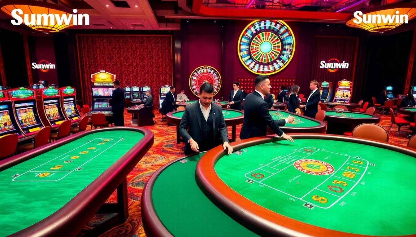 Players winning at Sunwin casino tables with dynamic slot machines in action.