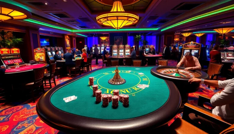 Experience the thrill of gambling at a vibrant casino scene featuring nohu-inspired tropical elements.